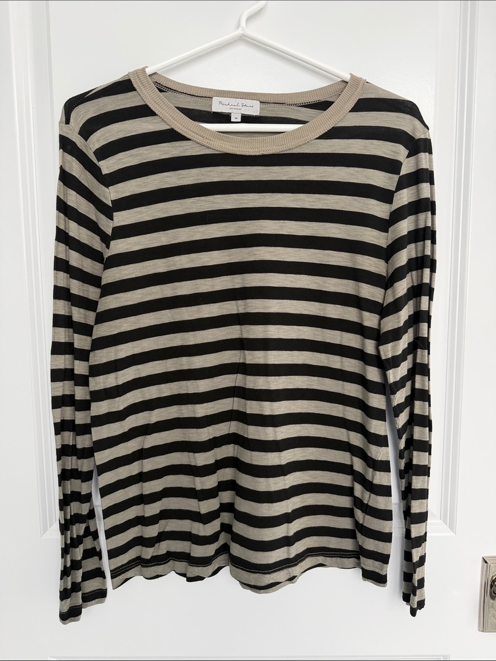 Michael Stars Black and Beige Striped Long-Sleeve Tee